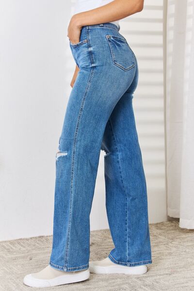 Judy Blue Full Size High Waist Distressed Straight-Leg Jeans – 117 ...